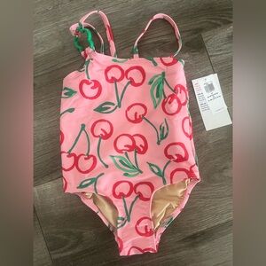 Cherry Print Pink Kids Swimsuit